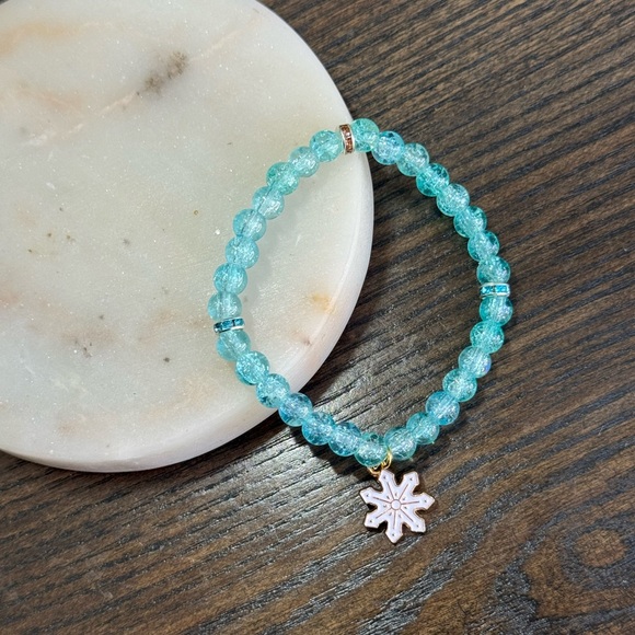 Turquoise Beaded Bracelet Snowflake Charm Christmas Gift Winter Party Snow Adult - Picture 4 of 4